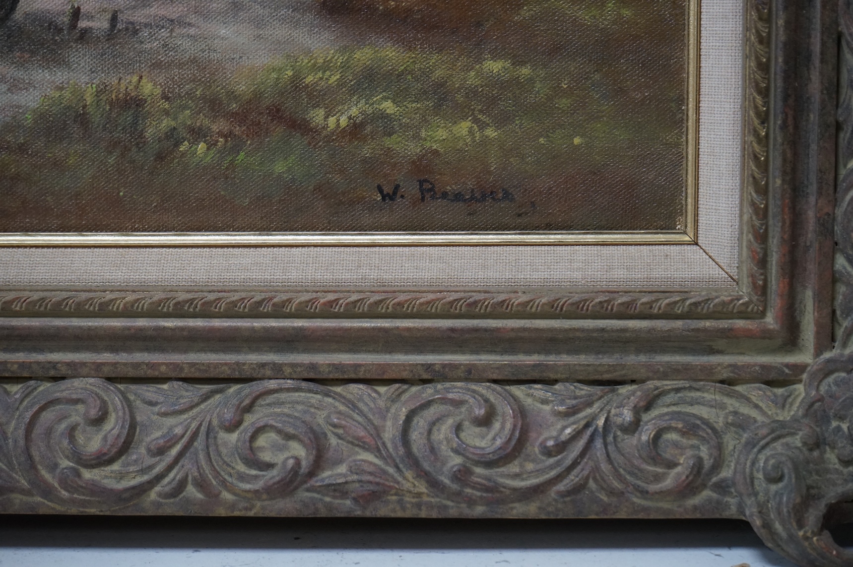 Wendy Reeves (b.1944), oil on canvas, Mountainous riverscape, signed, 49 x 75cm, ornate frame
